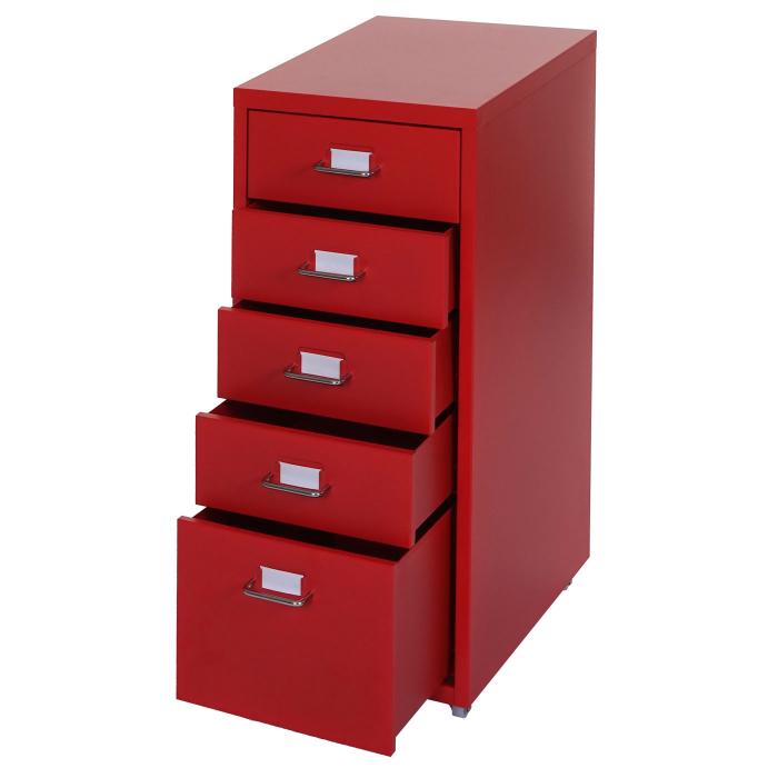 Rollcontainer Boston T851, Schubladenschrank Stahlschrank, 69x28x41cm 5 Schubladen ~ rot