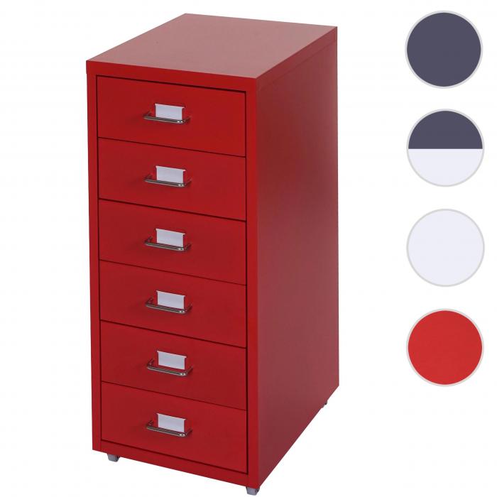 Rollcontainer Boston T851, Schubladenschrank Stahlschrank, 69x28x41cm 6 Schubladen ~ rot