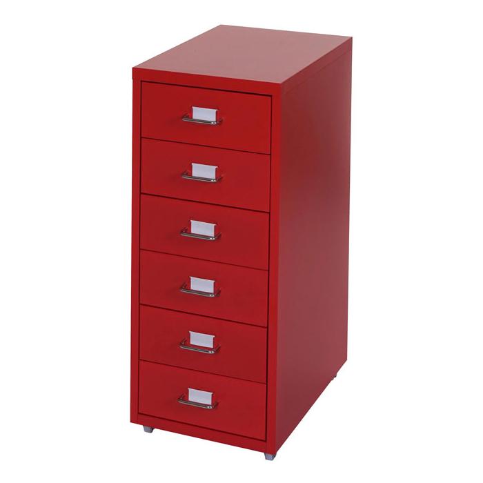 Rollcontainer Boston T851, Schubladenschrank Stahlschrank, 69x28x41cm 6 Schubladen ~ rot