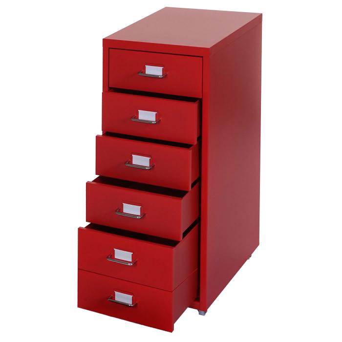 Rollcontainer Boston T851, Schubladenschrank Stahlschrank, 69x28x41cm 6 Schubladen ~ rot