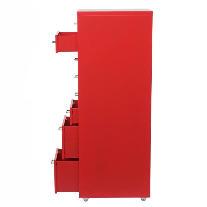 Rollcontainer Boston T851, Schubladenschrank Stahlschrank, 110x28x41cm 8 Schubladen ~ rot