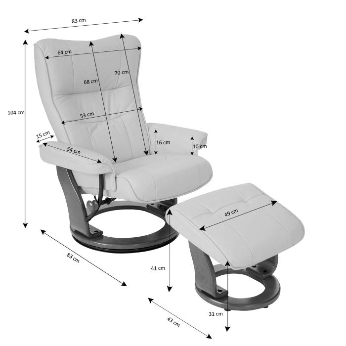 MCA Relaxsessel Montreal, Fernsehsessel Hocker, Echtleder 130kg belastbar ~ braun, naturbraun