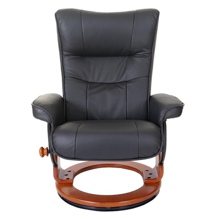 MCA Relaxsessel Montreal, Fernsehsessel Hocker, Echtleder 130kg belastbar ~ schwarz, honigfarben