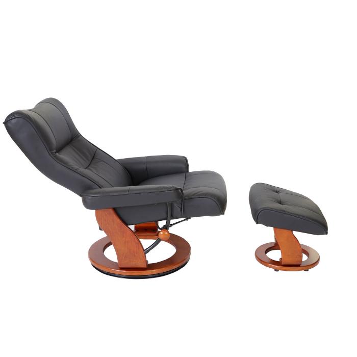 MCA Relaxsessel Montreal, Fernsehsessel Hocker, Echtleder 130kg belastbar ~ schwarz, honigfarben