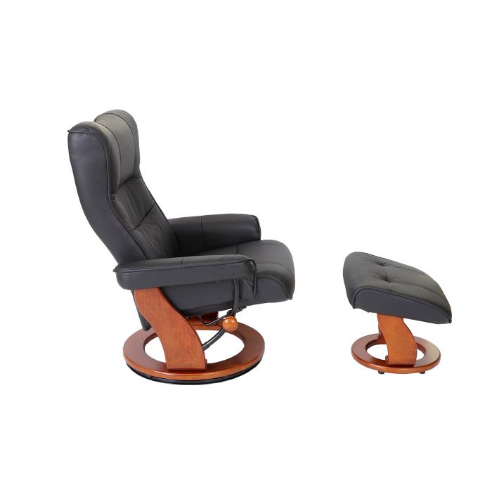 MCA Relaxsessel Montreal, Fernsehsessel Hocker, Echtleder 130kg belastbar ~ schwarz, honigfarben