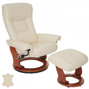 MCA Relaxsessel Hamilton, Fernsehsessel Hocker, Echtleder 130kg belastbar ~ creme, honigfarben