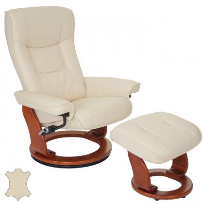 MCA Relaxsessel Hamilton, Fernsehsessel Hocker, Echtleder 130kg belastbar ~ creme, honigfarben