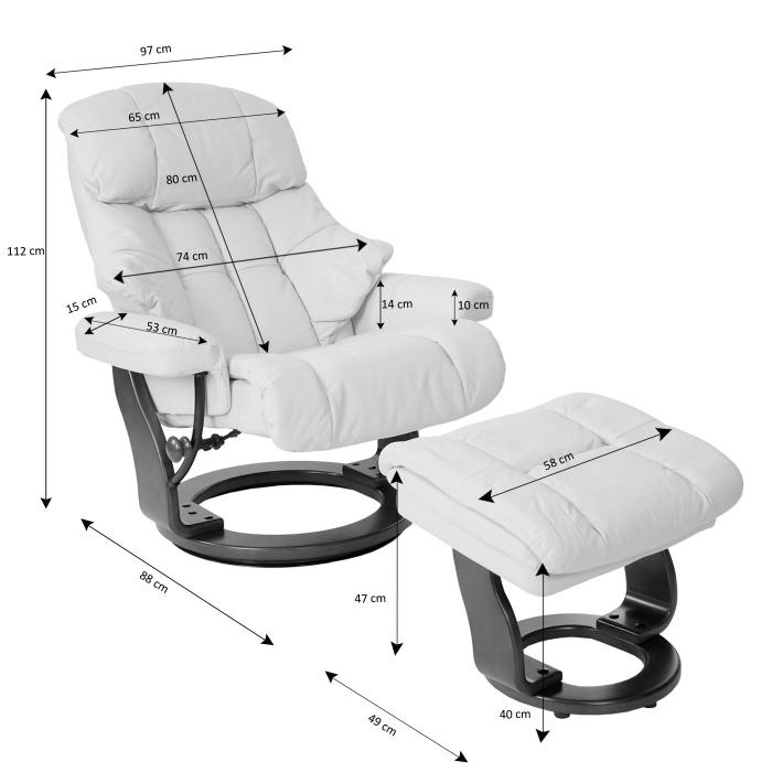 MCA Relaxsessel Calgary XXL, TV-Sessel Hocker, Echtleder 180kg belastbar ~ schwarz, Walnuss-Optik