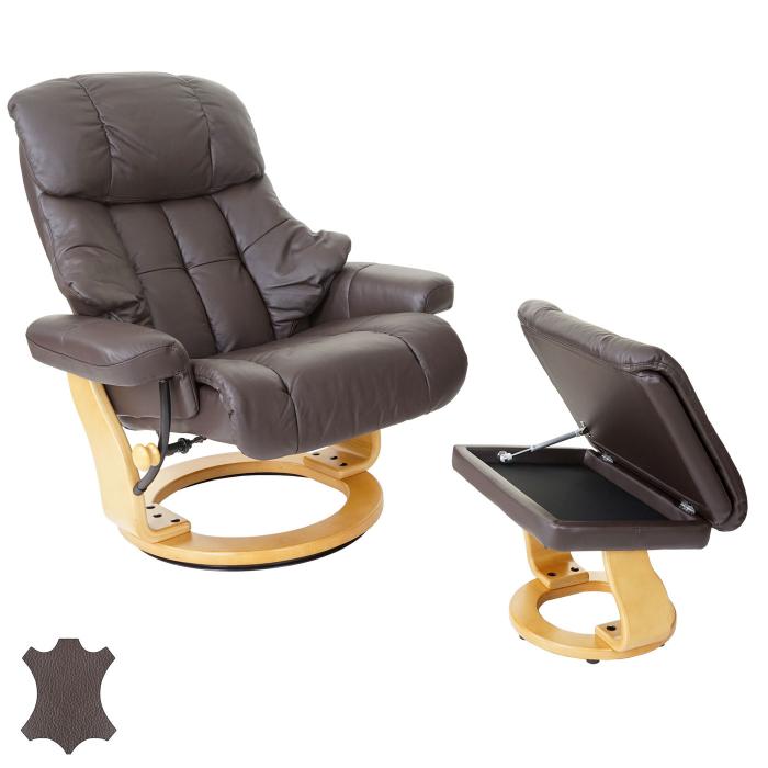 MCA Relaxsessel Calgary XXL, TV-Sessel Hocker, Echtleder 180kg belastbar ~ braun, naturbraun