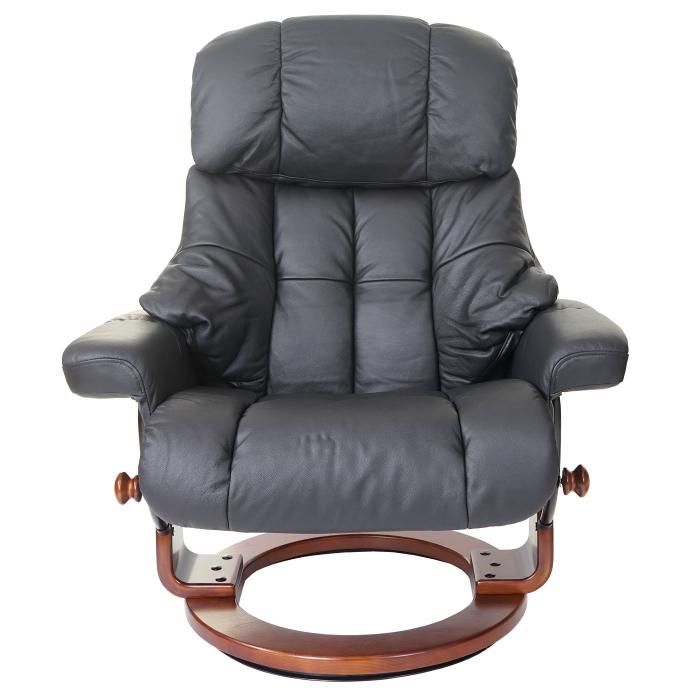 MCA Relaxsessel Calgary XXL, TV-Sessel Hocker, Echtleder 180kg belastbar ~ schwarz, Walnuss-Optik