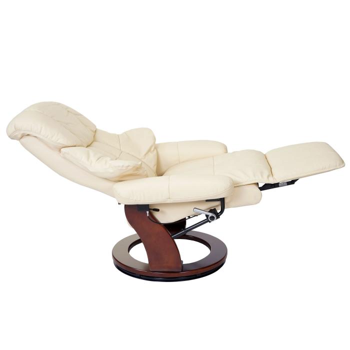 MCA Relaxsessel Calgary 2, Fernsehsessel Sessel, Echtleder 150kg belastbar ~ creme, Walnuss-Optik