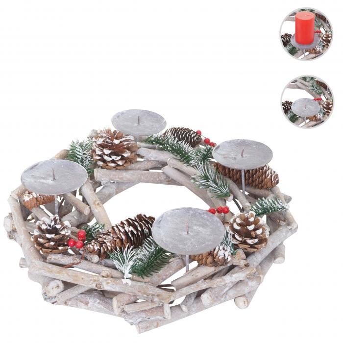 Adventskranz rund, Weihnachtsdeko Tischkranz, Holz  35cm wei-grau ~ ohne Kerzen