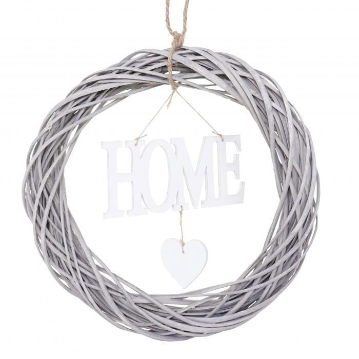 Trkranz Home rund, Dekokranz Wandkranz Kranz, Holz  40cm MVG wei-grau