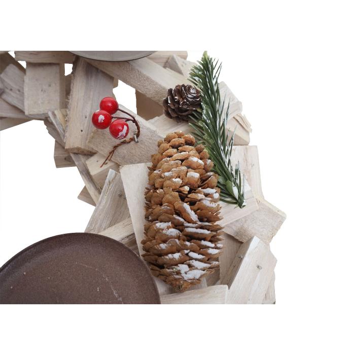 Adventskranz rund, Weihnachtsdeko Tischkranz, Holz  40cm wei-grau ~ ohne Kerzen