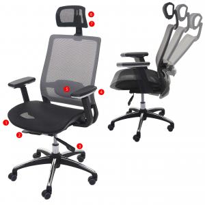 Brostuhl HWC-A20, Schreibtischstuhl, ergonomisch Kopfsttze Stoff/Textil ISO9001 ~ schwarz/grau