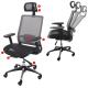 Bürostuhl HWC-A20, Schreibtischstuhl, ergonomisch Kopfstütze Stoff/Textil ISO9001 ~ schwarz/grau