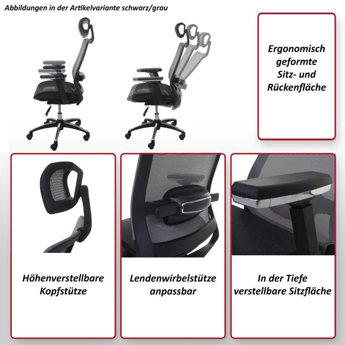 Bürostuhl HWC-A20, Schreibtischstuhl, ergonomisch Kopfstütze Stoff/Textil ISO9001 ~ grau