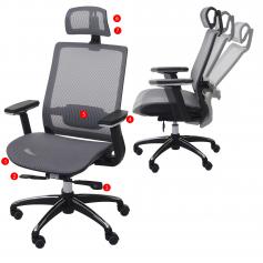 Bürostuhl HWC-A20, Schreibtischstuhl, ergonomisch Kopfstütze Stoff/Textil ISO9001 ~ grau