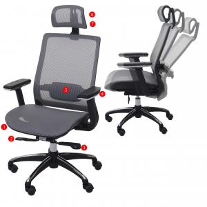 Brostuhl HWC-A20, Schreibtischstuhl, ergonomisch Kopfsttze Stoff/Textil ISO9001 ~ grau