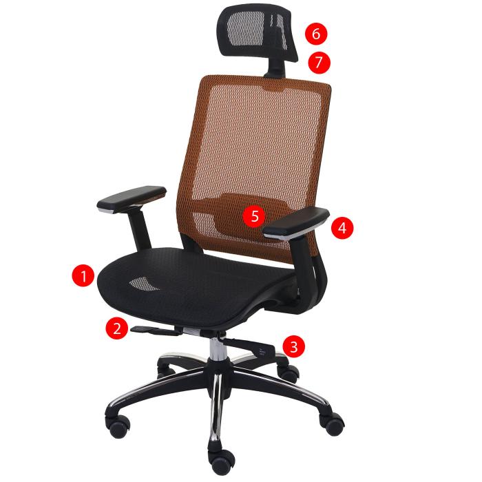 Brostuhl HWC-A20, Schreibtischstuhl, ergonomisch Kopfsttze Stoff/Textil ISO9001 ~ schwarz/orange