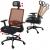 Bürostuhl HWC-A20, Schreibtischstuhl, ergonomisch Kopfstütze Stoff/Textil ISO9001 ~ schwarz/orange