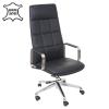 Bürostuhl HWC-A57, Schreibtischstuhl Drehstuhl, Voll-Leder + Kunstleder Edelstahl ISO9001 ~ schwarz