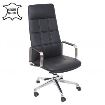 Brostuhl HWC-A57, Schreibtischstuhl Drehstuhl, Voll-Leder + Kunstleder Edelstahl ISO9001 ~ schwarz