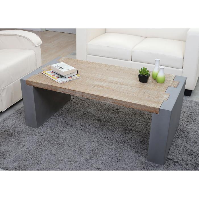 Couchtisch HWC-A15, Wohnzimmertisch, Beton-Optik Tanne Holz rustikal massiv MVG-zertifiziert 46x122x60cm