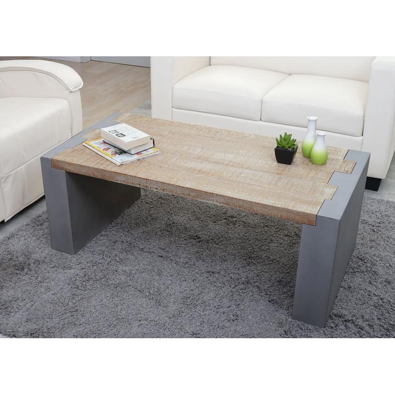 Couchtisch HWC-A15, Wohnzimmertisch, Beton-Optik Tanne Holz rustikal massiv MVG-zertifiziert 46x122x60cm