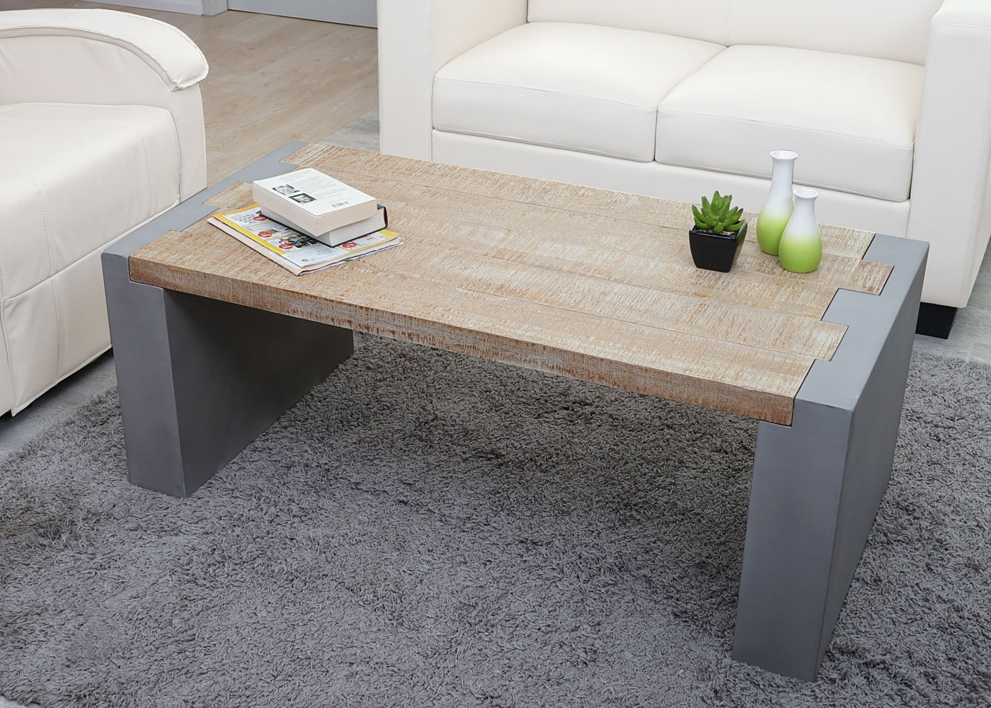 Couchtisch Hwc A15 Wohnzimmertisch Beton Optik Tanne Holz Rustikal Massiv 46x122x60cm