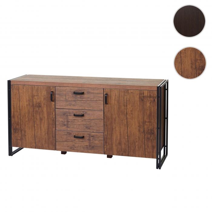 Sideboard HWC-A27, Kommode Schrank, 3D-Struktur 2 Staufcher 80x160x40cm MVG-zertifiziert MDF Metall ~ Wildeiche-Optik