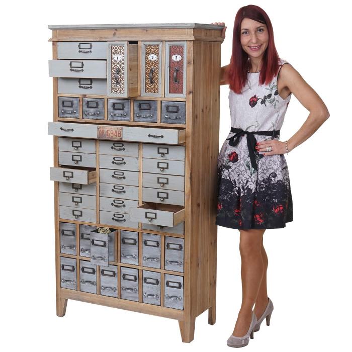 Apotheker-Schrank HWC-A43, Kommode, Tanne Holz massiv Vintage Shabby-Look 152x81x34cm