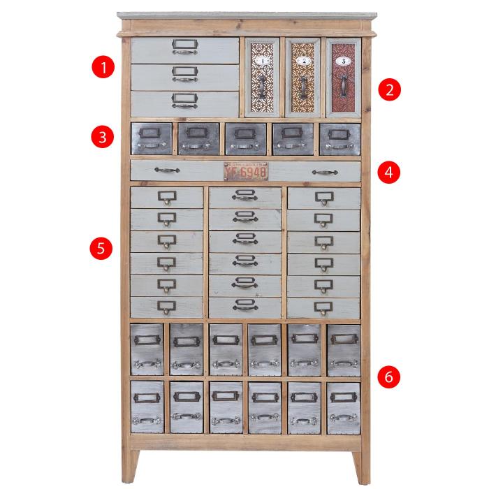 Apotheker-Schrank HWC-A43, Kommode, Tanne Holz massiv Vintage Shabby-Look 152x81x34cm