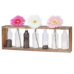 Holz-Vase-Regal HWC-A43, Blumenvasen Dekoflaschen, Glas Tanne Holz massiv Shabby-Look 55x19x8cm