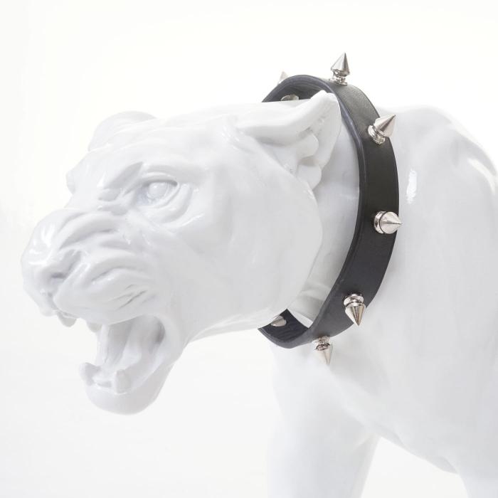 Deko Figur Leopard 59cm, Polyresin Skulptur Panther, In-/Outdoor ~ wei hochglanz mit Halsband