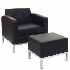 Sessel mit Ottomane HWC-C19, Modular-Sofa mit Armlehnen, erweiterbar Kunstleder ~ schwarz