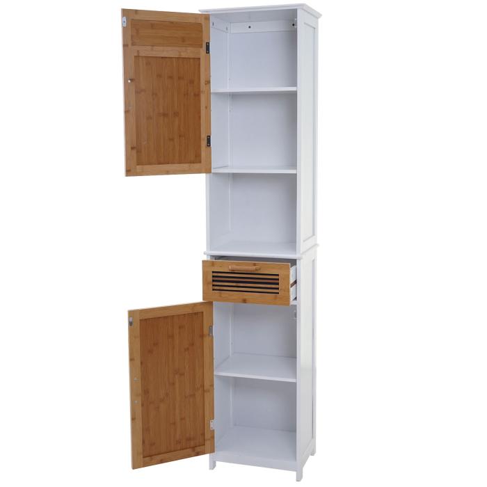 Hochschrank HWC-A85, Badschrank Badregal Bambus, 180x40x31cm wei