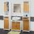 Badezimmerset HWC-A85, 2x Hochschrank Waschbeckenunterschank Spiegel Bambus, weiß