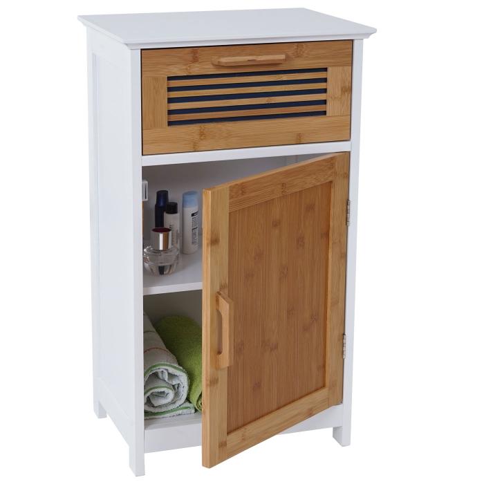 Kommode HWC-A85, Badezimmerkommode Badschrank Bambus, 71x40x31cm wei