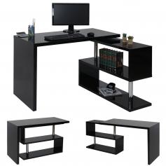 Design Eckschreibtisch HWC-A68, Bürotisch Schreibtisch, hochglanz drehbar 120x60cm ~ schwarz