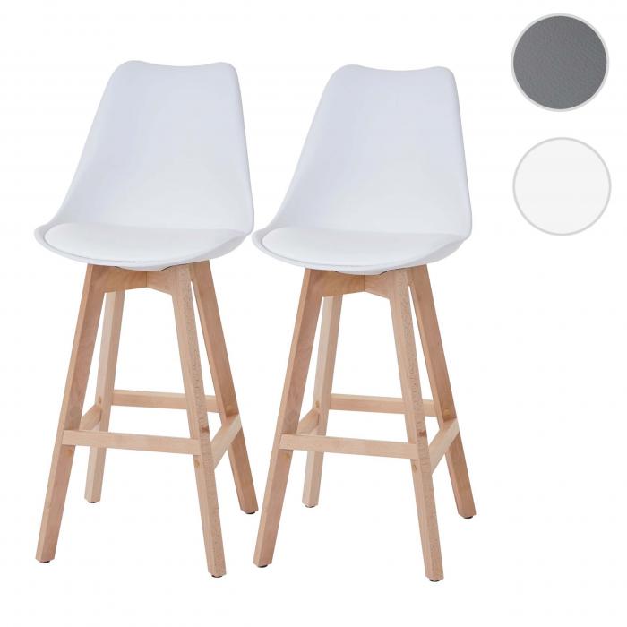 2er-Set Barhocker Malm T501, Retro Design ~ wei, Sitzflche Kunstleder wei, helle Beine