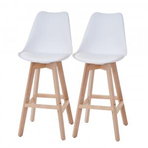 2er-Set Barhocker Malm T501, Retro Design ~ wei, Sitzflche Kunstleder wei, helle Beine