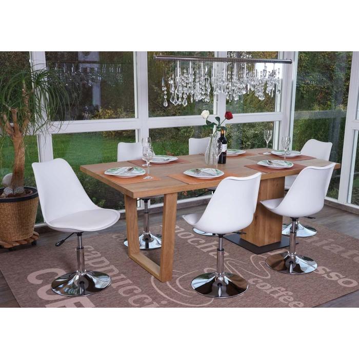 6er-Set Drehstuhl Malm T501, Stuhl Kchenstuhl, hhenverstellbar, Kunstleder ~ wei, Chromfu