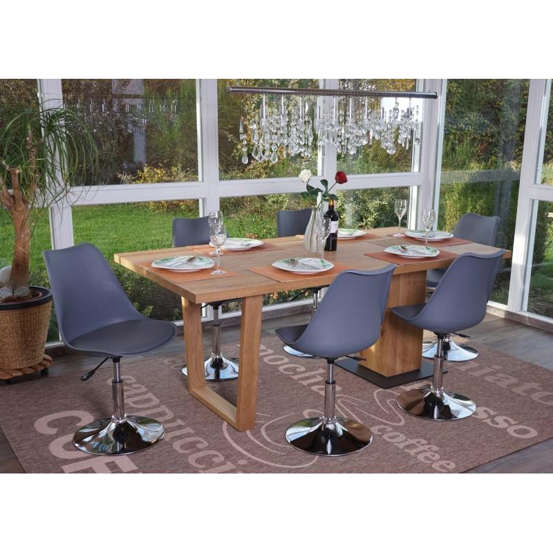 6er-Set Esszimmerstuhl Malm T501, Stuhl Kchenstuhl, hhenverstellbar drehbar, Kunstleder ~ dunkelgrau, Chromfu