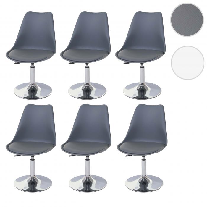6er-Set Esszimmerstuhl Malm T501, Stuhl Kchenstuhl, hhenverstellbar drehbar, Kunstleder ~ dunkelgrau, Chromfu