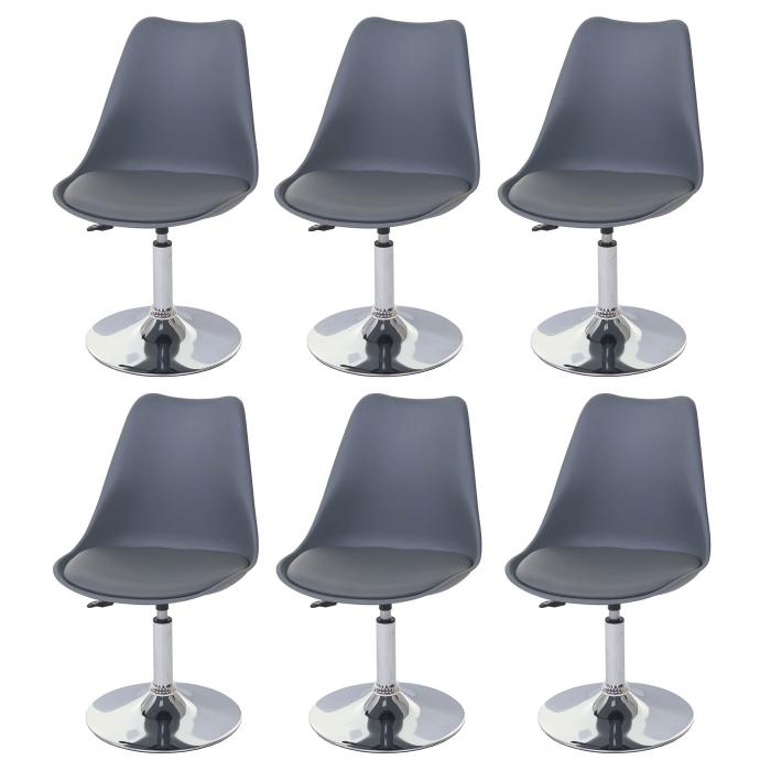 6er-Set Esszimmerstuhl Malm T501, Stuhl Kchenstuhl, hhenverstellbar drehbar, Kunstleder ~ dunkelgrau, Chromfu