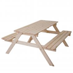 B-Ware (Platte beschädigt, SK5) |Biergarten-Garnitur Narvik, Picknick-Set, Holz Gastronomie-Qualität massiv 148x150cm