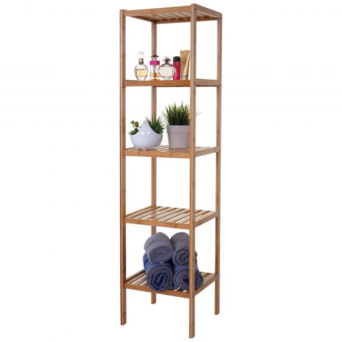 Badregal HWC-B18, Badezimmer Badschrank Standregal, Bambus ~ 140x34x33cm