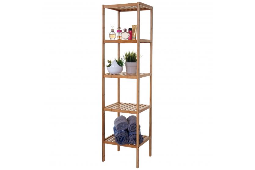 Badregal HWC-B18 Bambus Badset Badmöbel Badezimmer Badschrank Badregal mit Tür