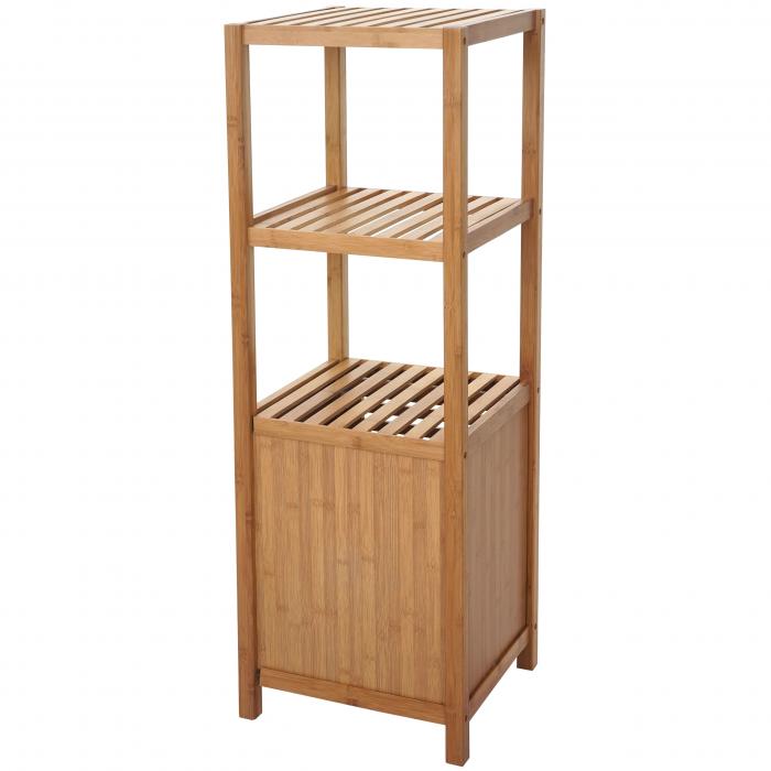 Badregal HWC-B18, Badezimmer Badschrank Standregal mit Tr, Bambus ~ 110x36x34cm